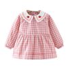 Pink Grid Baby Smock Infant Eating Inner Waterproof Bib Girls Long Sleeve Painting Smock Apron