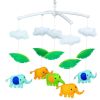 Blue Orange Green Elephants Baby Crib Mobile Handmade Non-Woven Musical Mobile Crib Toy Nursery Room Decor
