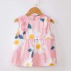 Pink White Flower Baby's Inner Waterproof Apron Eating Smock Girl's Princess Smock Sleeveless Bib